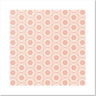 trendy red geometric floral repeated pattern Posters and Art